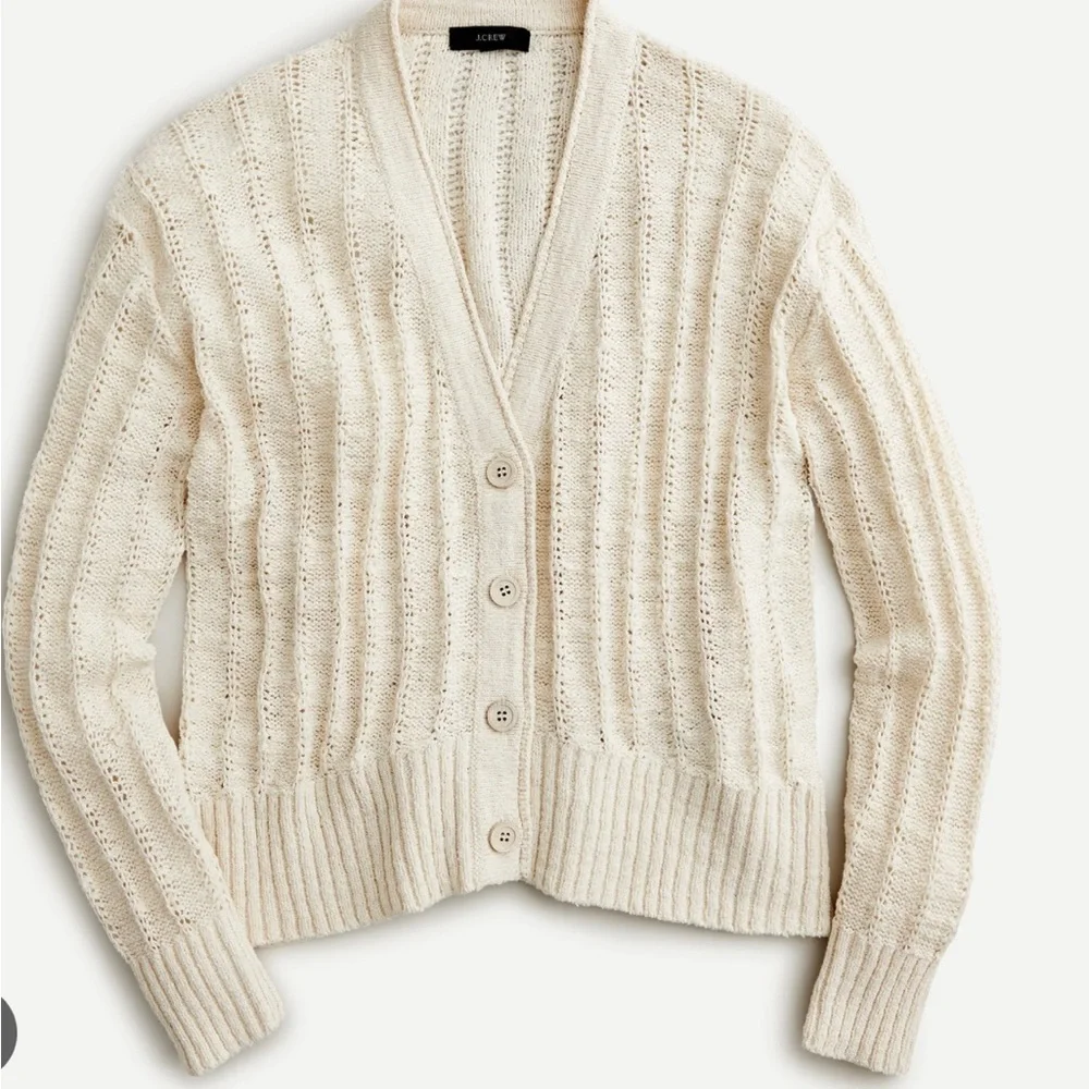 J.Crew V-neck cardigan sweater -Cream -Medium - Picture 2 of 11